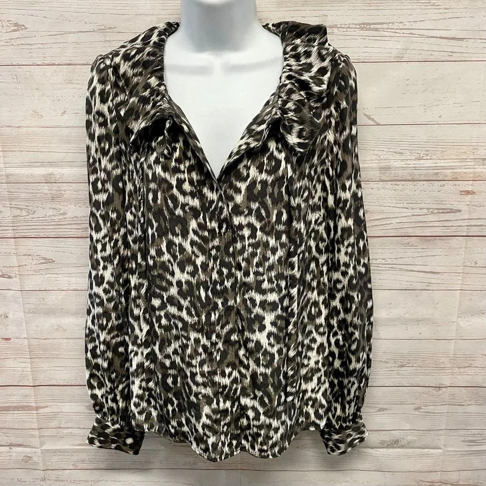 Kate Spade Lynette Ruffle collar Leopard Prink Silk Blouse